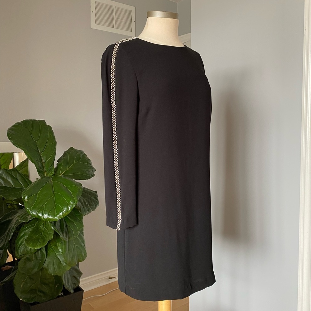 Zara black long sleeve shift dress with beading